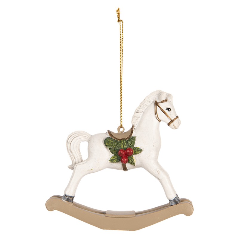 Clayre & Eef Christmas Ornament Horse 12x4x11 cm White Plastic