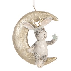 Clayre & Eef Christmas Ornament Set of 2 Rabbit 7x3x8 cm Grey Plastic