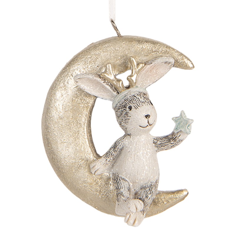 Clayre & Eef Christmas Ornament Set of 2 Rabbit 7x3x8 cm Grey Plastic