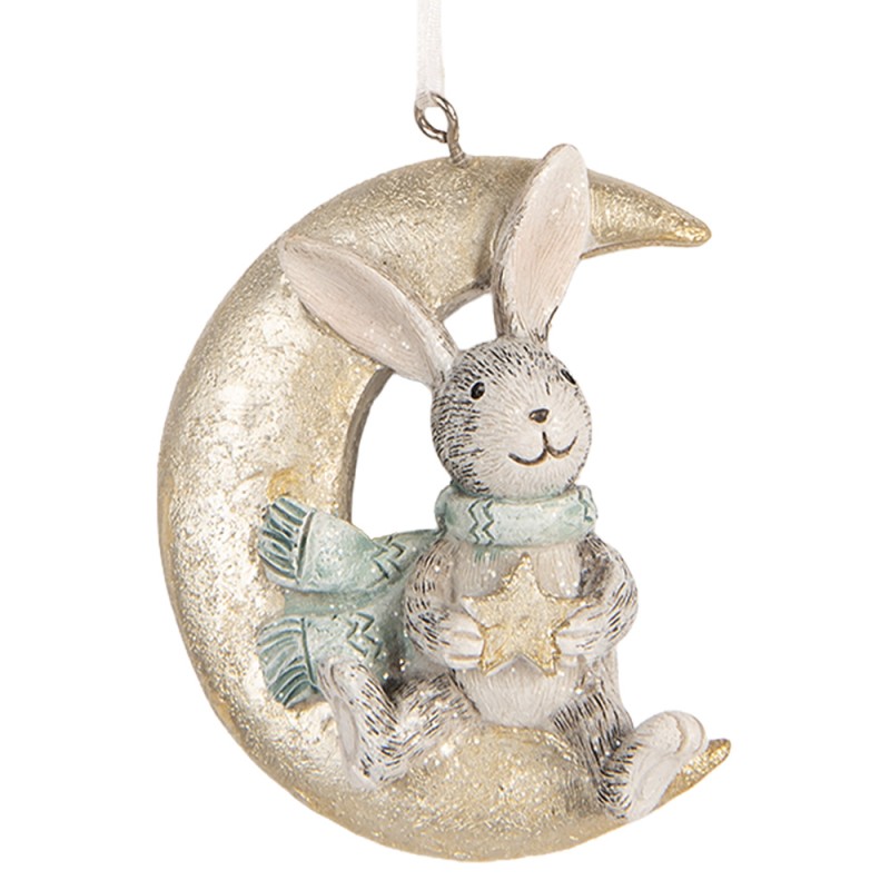 Clayre & Eef Christmas Ornament Set of 2 Rabbit 7x3x8 cm Grey Plastic