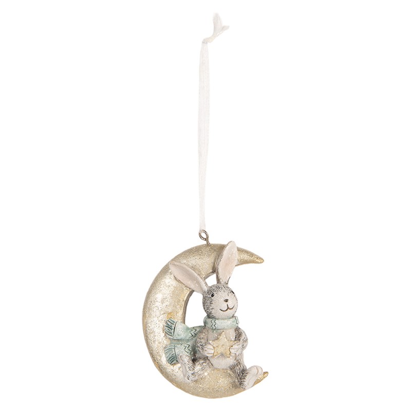Clayre & Eef Christmas Ornament Set of 2 Rabbit 7x3x8 cm Grey Plastic