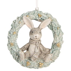 Clayre & Eef Christmas Ornament Rabbit 8x3x8 cm Grey Plastic