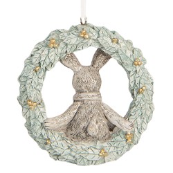 Clayre & Eef Christmas Ornament Rabbit 8x3x8 cm Grey Plastic