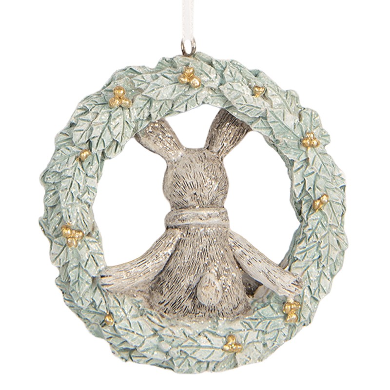 Clayre & Eef Christmas Ornament Rabbit 8x3x8 cm Grey Plastic