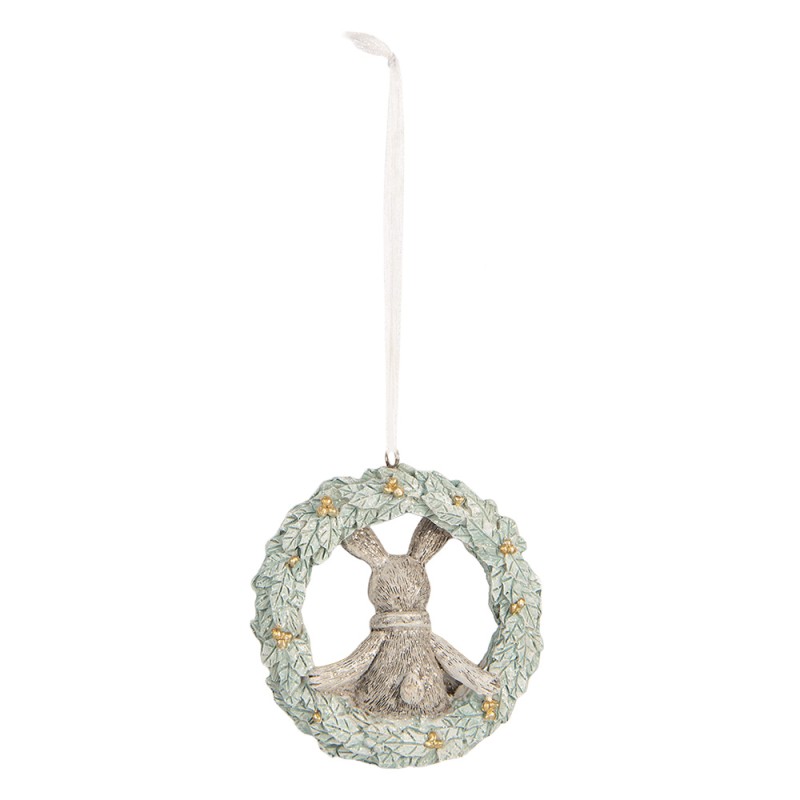 Clayre & Eef Christmas Ornament Rabbit 8x3x8 cm Grey Plastic
