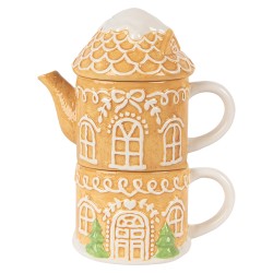 Clayre & Eef Tea for One Casa di pan di zenzero 550 ml / 450 ml Marrone Ceramica