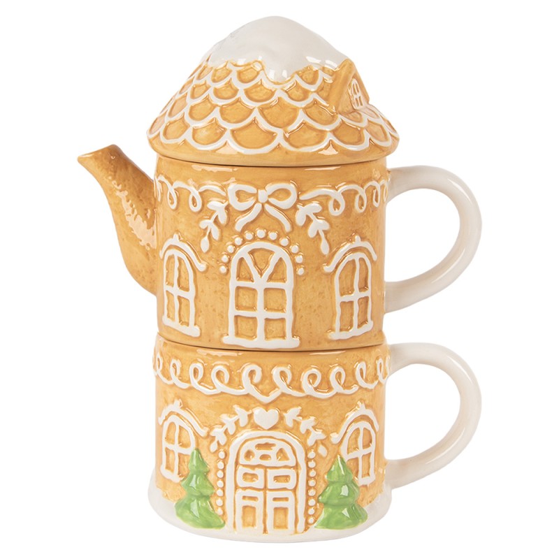 Clayre & Eef Tea for One Casa di pan di zenzero 550 ml / 450 ml Marrone Ceramica