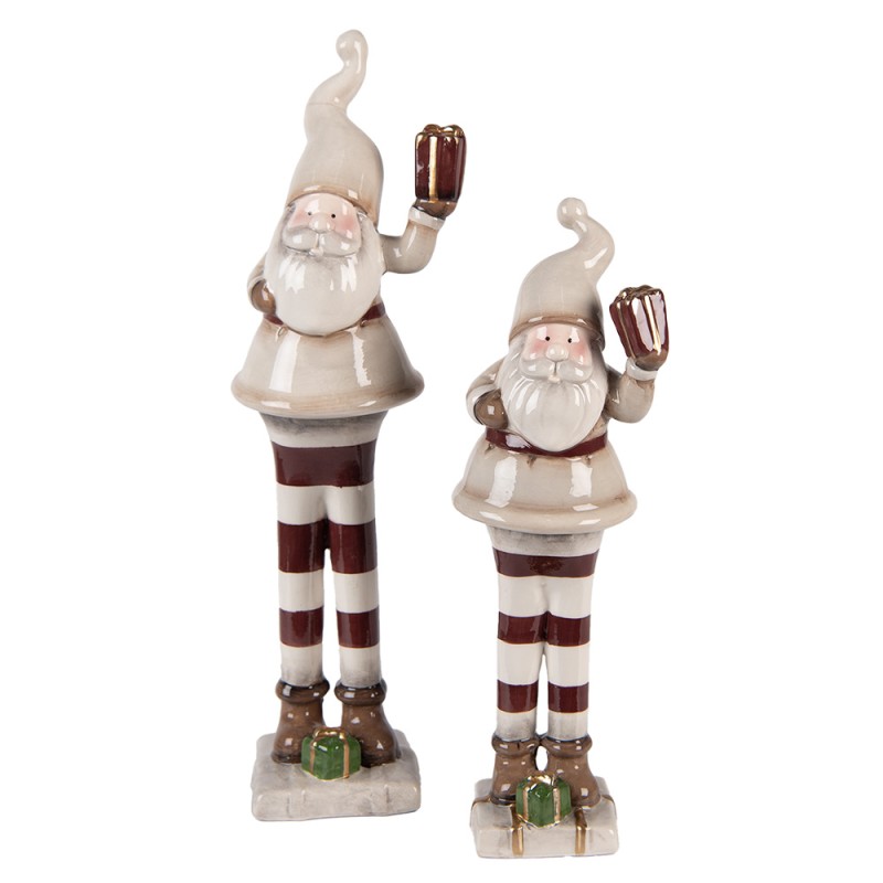 Clayre & Eef Kerstdecoratie Beeld Kerstman 8x7x23 cm Beige Keramiek