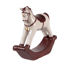 Clayre & Eef Statuetta Cavallo a dondolo 15x4x14 cm Beige Ceramica
