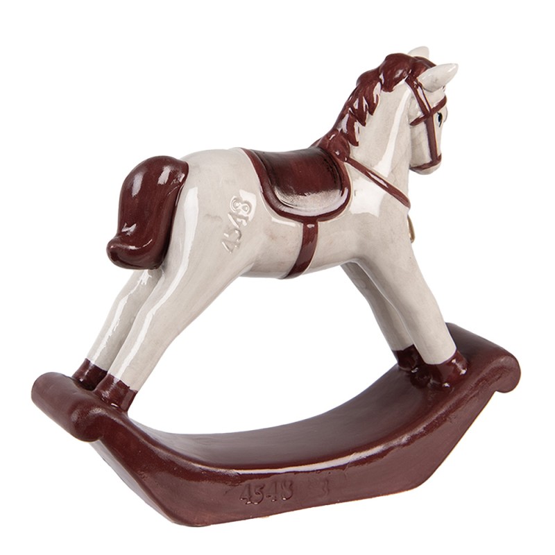 Clayre & Eef Statuetta Cavallo a dondolo 15x4x14 cm Beige Ceramica