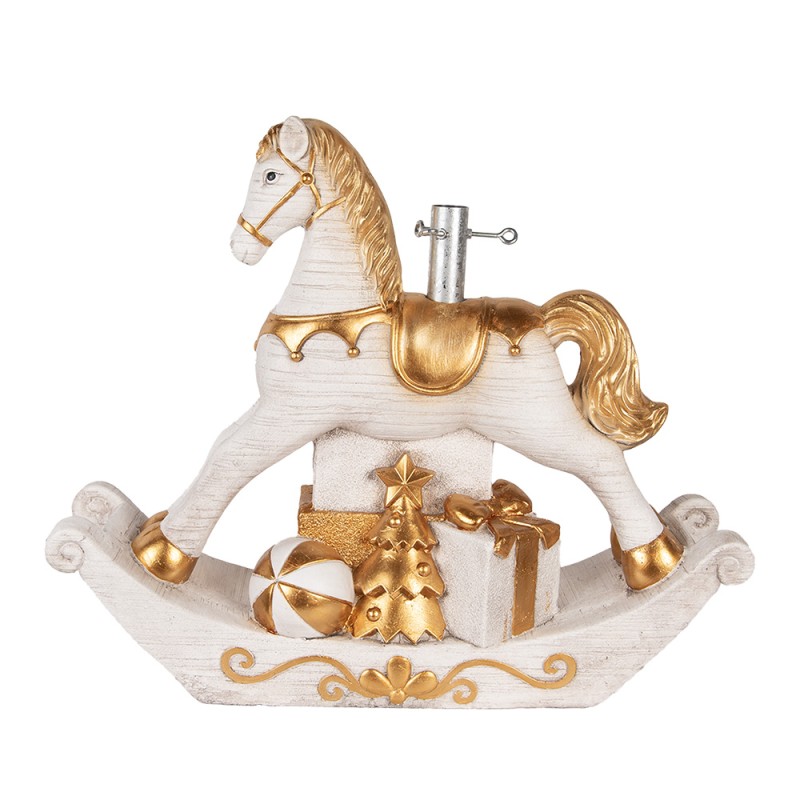 Clayre & Eef Pied de sapin de Noël Cheval à bascule 73x21x61 cm Blanc Matériau céramique