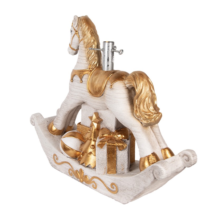 Clayre & Eef Pied de sapin de Noël Cheval à bascule 73x21x61 cm Blanc Matériau céramique