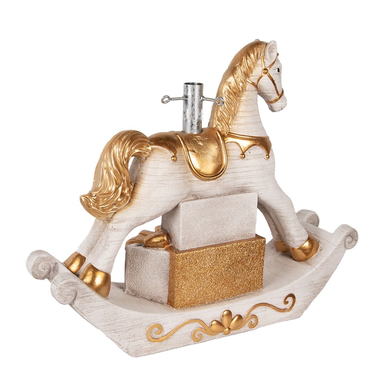 Clayre & Eef Pied de sapin de Noël Cheval à bascule 73x21x61 cm Blanc Matériau céramique
