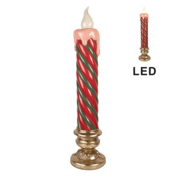 Clayre & Eef Christmas Decoration with LED Lighting Candlestick Ø 23x99 cm Red Plastic