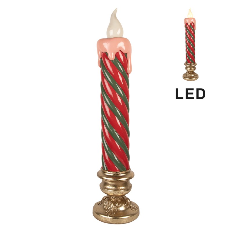 Clayre & Eef Christmas Decoration with LED Lighting Candlestick Ø 23x99 cm Red Plastic