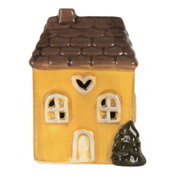 Clayre & Eef Decorative House with LED LED 6x7x10 cm Yellow Ceramic