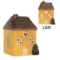 Clayre & Eef Decorative House with LED LED 6x7x10 cm Yellow Ceramic