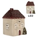 Clayre & Eef Decoratie Huis met LED LED 6x7x10 cm Beige Keramiek