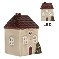 Clayre & Eef Decoratie Huis met LED LED 6x7x10 cm Beige Keramiek