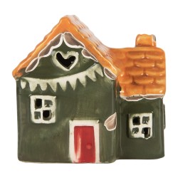 Clayre & Eef Decoratie Huis met LED LED 6x8x8 cm Groen Keramiek