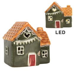 Clayre & Eef Decoratie Huis met LED LED 6x8x8 cm Groen Keramiek