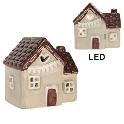 Clayre & Eef Decorative House with LED LED 6x8x8 cm Beige Ceramic