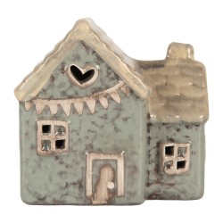 Clayre & Eef Decoratie Huis met LED LED 6x8x8 cm Groen Keramiek