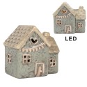 Clayre & Eef Decoratie Huis met LED LED 6x8x8 cm Groen Keramiek