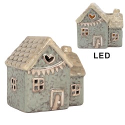 Clayre & Eef Decoratie Huis met LED LED 6x8x8 cm Groen Keramiek