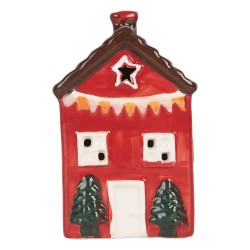 Clayre & Eef Dekoratives Haus mit LED LED 6x6x11 cm Rot Keramik