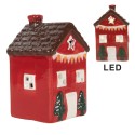 Clayre & Eef Dekoratives Haus mit LED LED 6x6x11 cm Rot Keramik