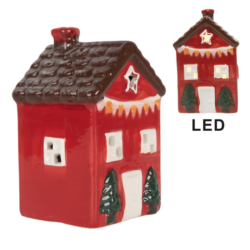 Clayre & Eef Dekoratives Haus mit LED LED 6x6x11 cm Rot Keramik