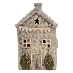 Clayre & Eef Decoratie Huis met LED LED 6x6x11 cm Grijs Keramiek