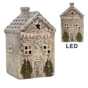 Clayre & Eef Decoratie Huis met LED LED 6x6x11 cm Grijs Keramiek