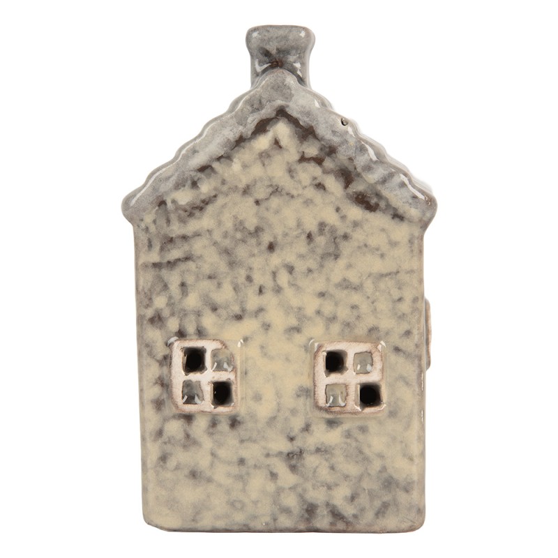 Clayre & Eef Decoratie Huis met LED LED 6x6x11 cm Grijs Keramiek