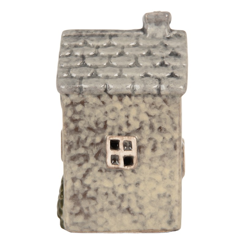 Clayre & Eef Decoratie Huis met LED LED 6x6x11 cm Grijs Keramiek
