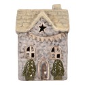 Clayre & Eef Decoratie Huis met LED LED 6x6x9 cm Grijs Keramiek