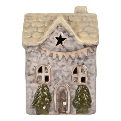Clayre & Eef Decoratie Huis met LED LED 6x6x9 cm Grijs Keramiek