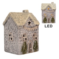 Clayre & Eef Decoratie Huis met LED LED 6x6x9 cm Grijs Keramiek