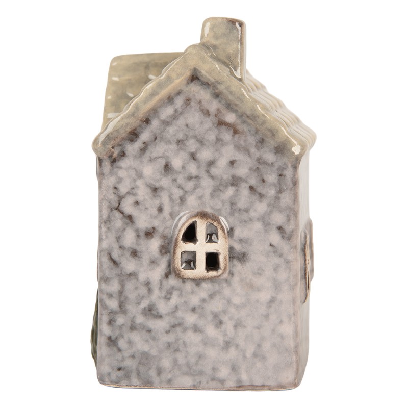 Clayre & Eef Decoratie Huis met LED LED 6x6x9 cm Grijs Keramiek