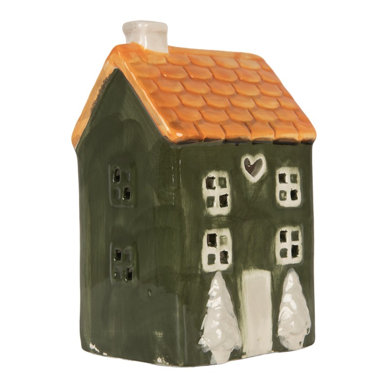 Clayre & Eef Waxinelichthouder Huis 9x10x16 cm Groen Keramiek