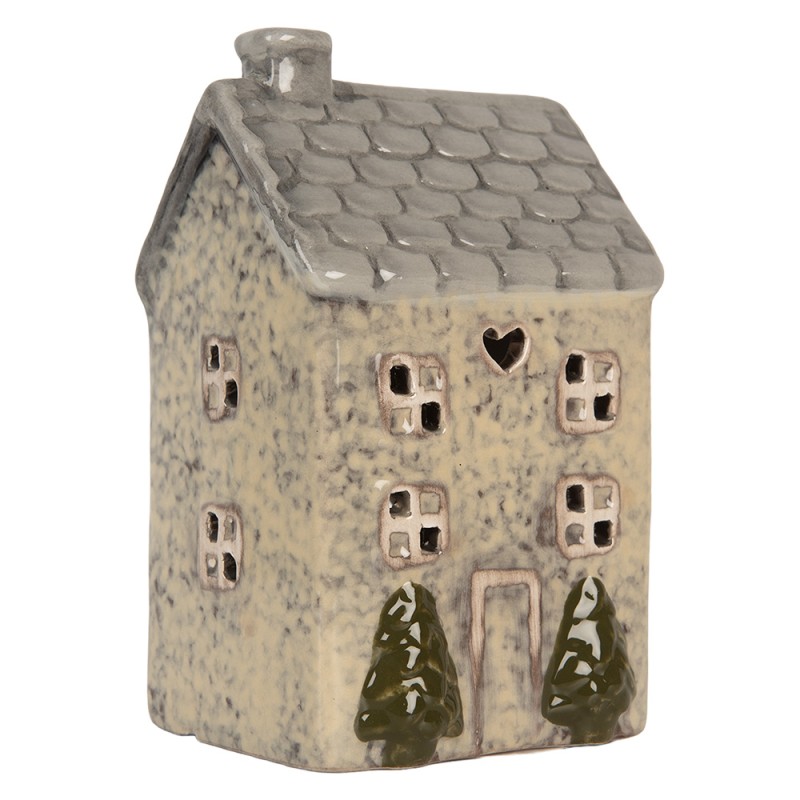 Clayre & Eef Tealight Holder House 9x8x15 cm Beige Ceramic