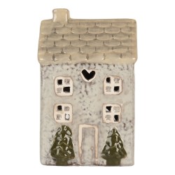 Clayre & Eef Tealight Holder House 9x10x16 cm Grey Ceramic