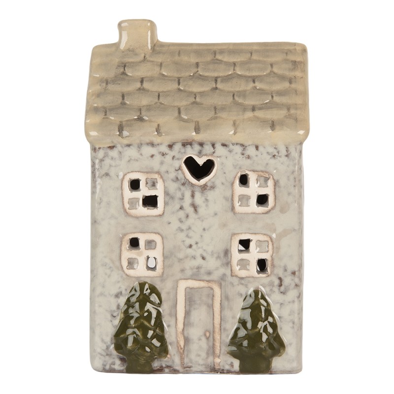 Clayre & Eef Tealight Holder House 9x10x16 cm Grey Ceramic