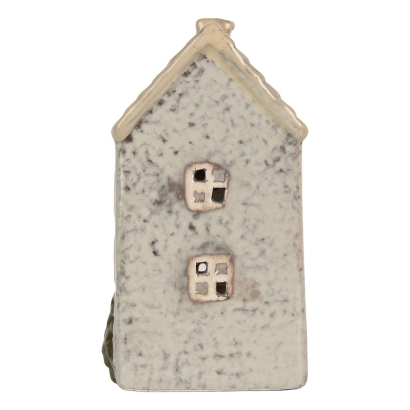 Clayre & Eef Tealight Holder House 9x10x16 cm Grey Ceramic