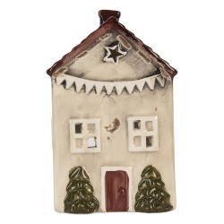 Clayre & Eef Waxinelichthouder Huis 8x10x16 cm Beige Keramiek