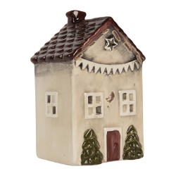 Clayre & Eef Waxinelichthouder Huis 8x10x16 cm Beige Keramiek