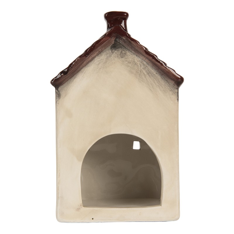 Clayre & Eef Waxinelichthouder Huis 8x10x16 cm Beige Keramiek