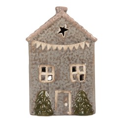 Clayre & Eef Tealight Holder House 8x10x16 cm Blue Ceramic