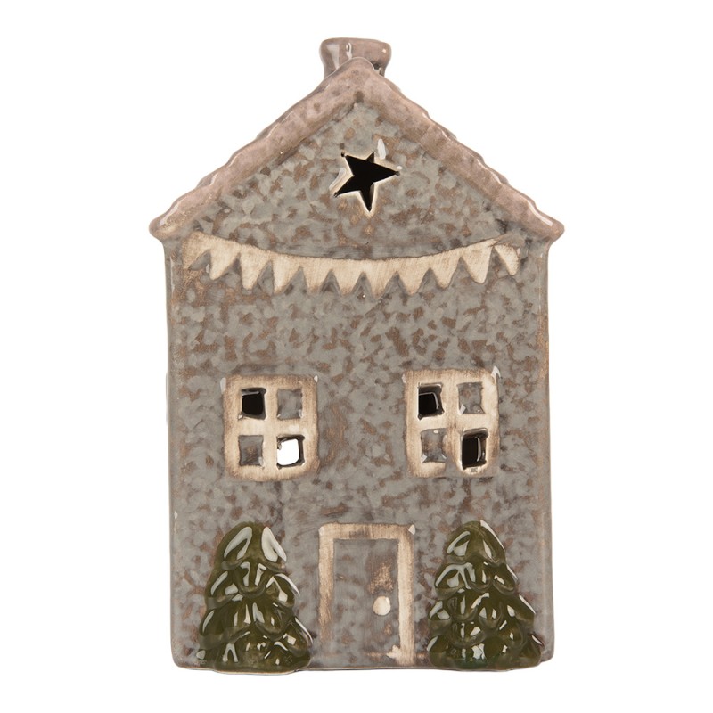 Clayre & Eef Tealight Holder House 8x10x16 cm Blue Ceramic